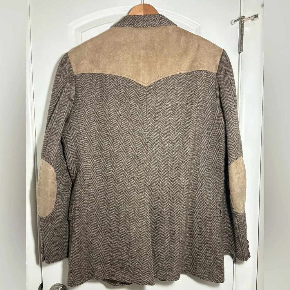 Vintage Pendleton Brown Herringbone Blazer with Tan Suede Yokes - Picture 8 of 8